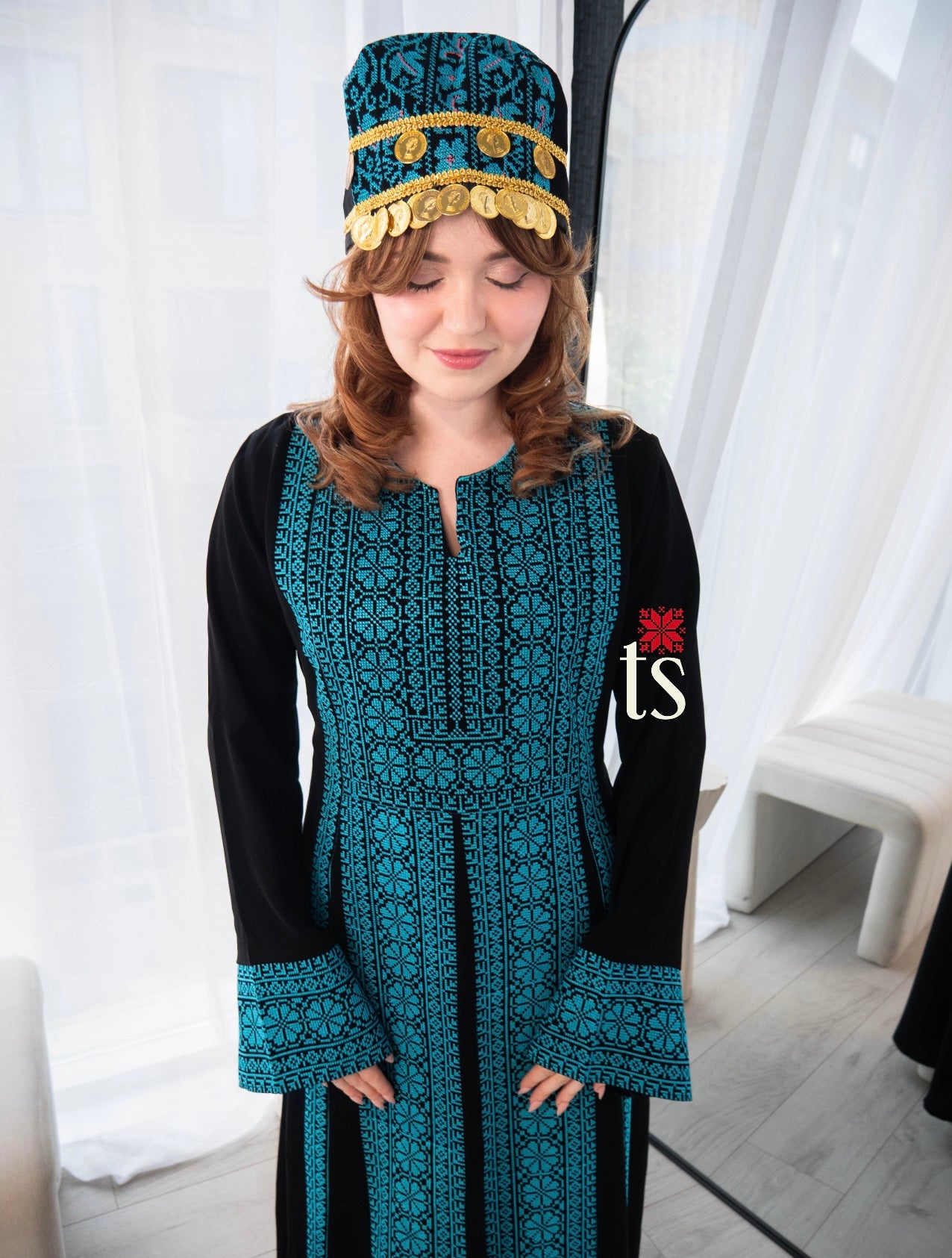 Traditional Palestinian Tatreez Turban Hat with Coin Accents