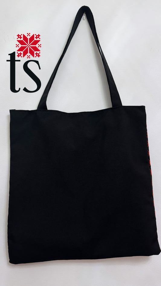 Black Tatreez Embroidered Tote Bag