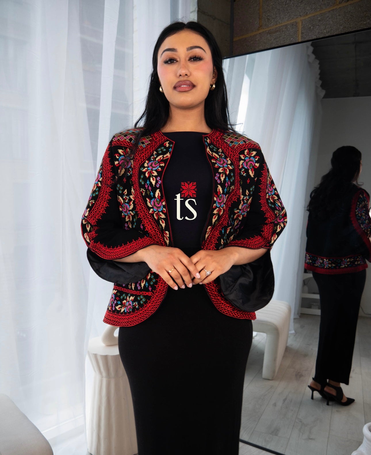 Floral Red Tatreez Blazer
