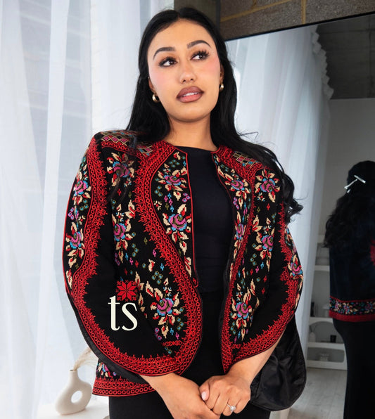Floral Red Tatreez Blazer