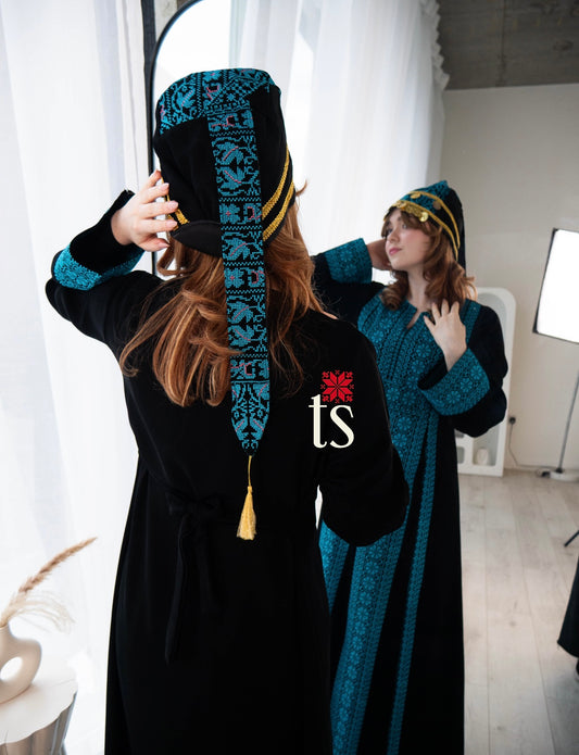 Traditional Palestinian Tatreez Turban Hat with Coin Accents