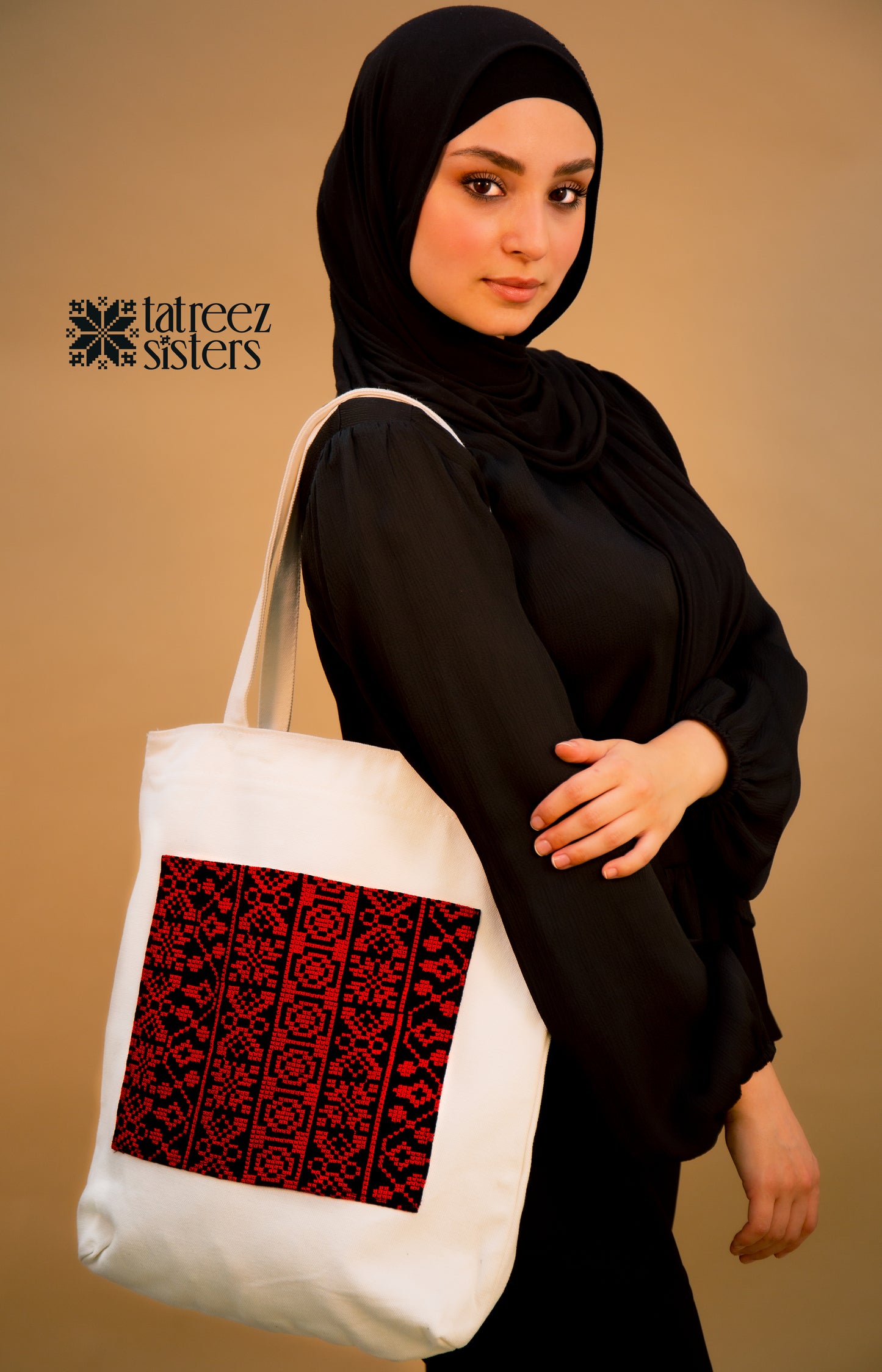 White Tatreez Tote Bag