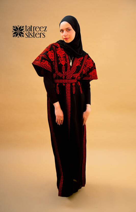 Red Tatreez Bisht - ONE SIZE