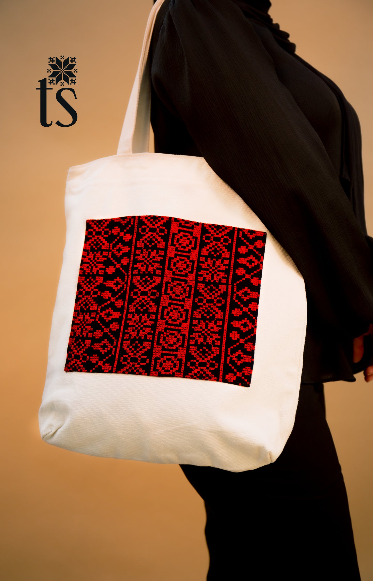 White Tatreez Tote Bag