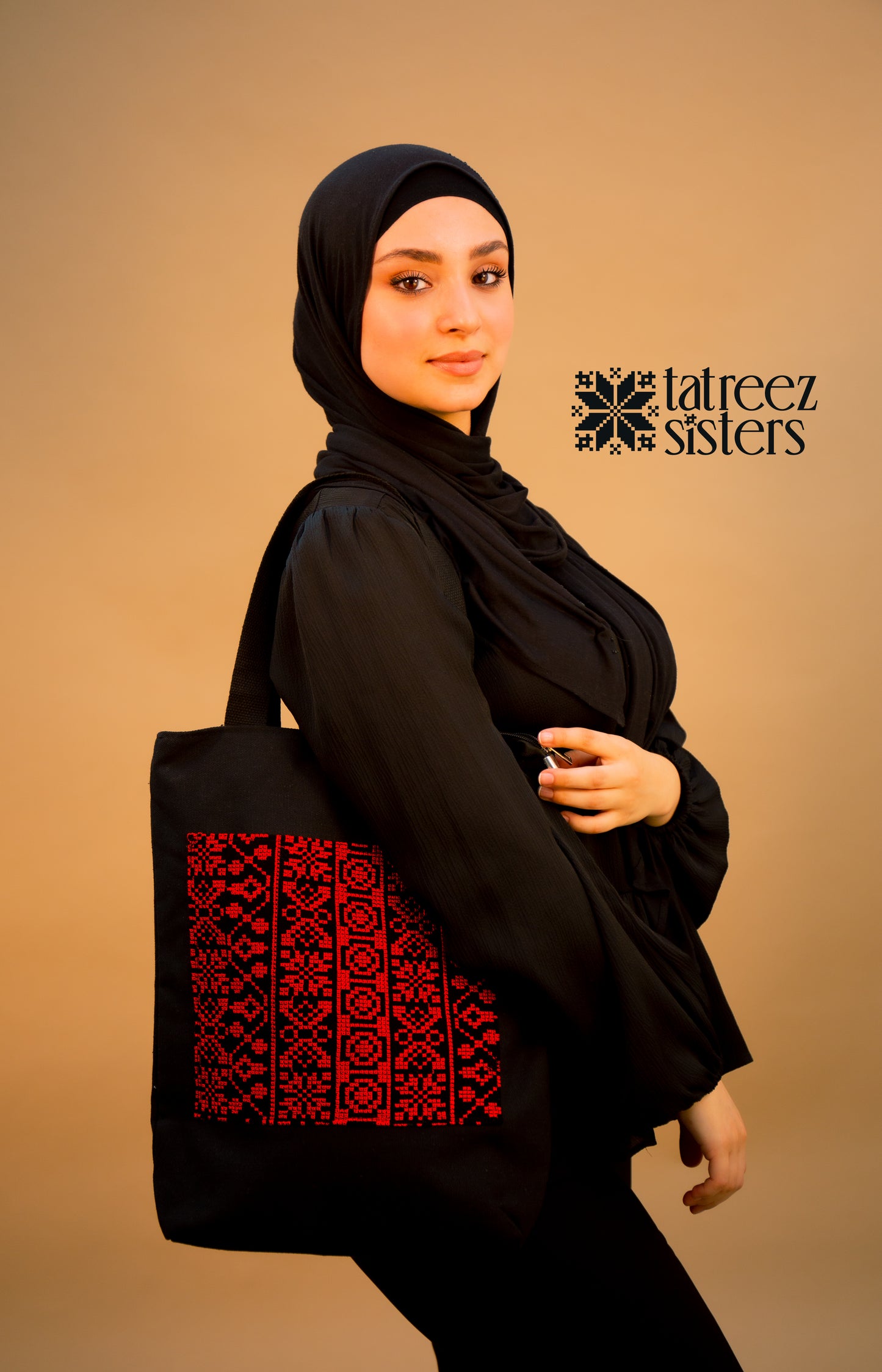 Black Pocket Tatreez Tote Bag