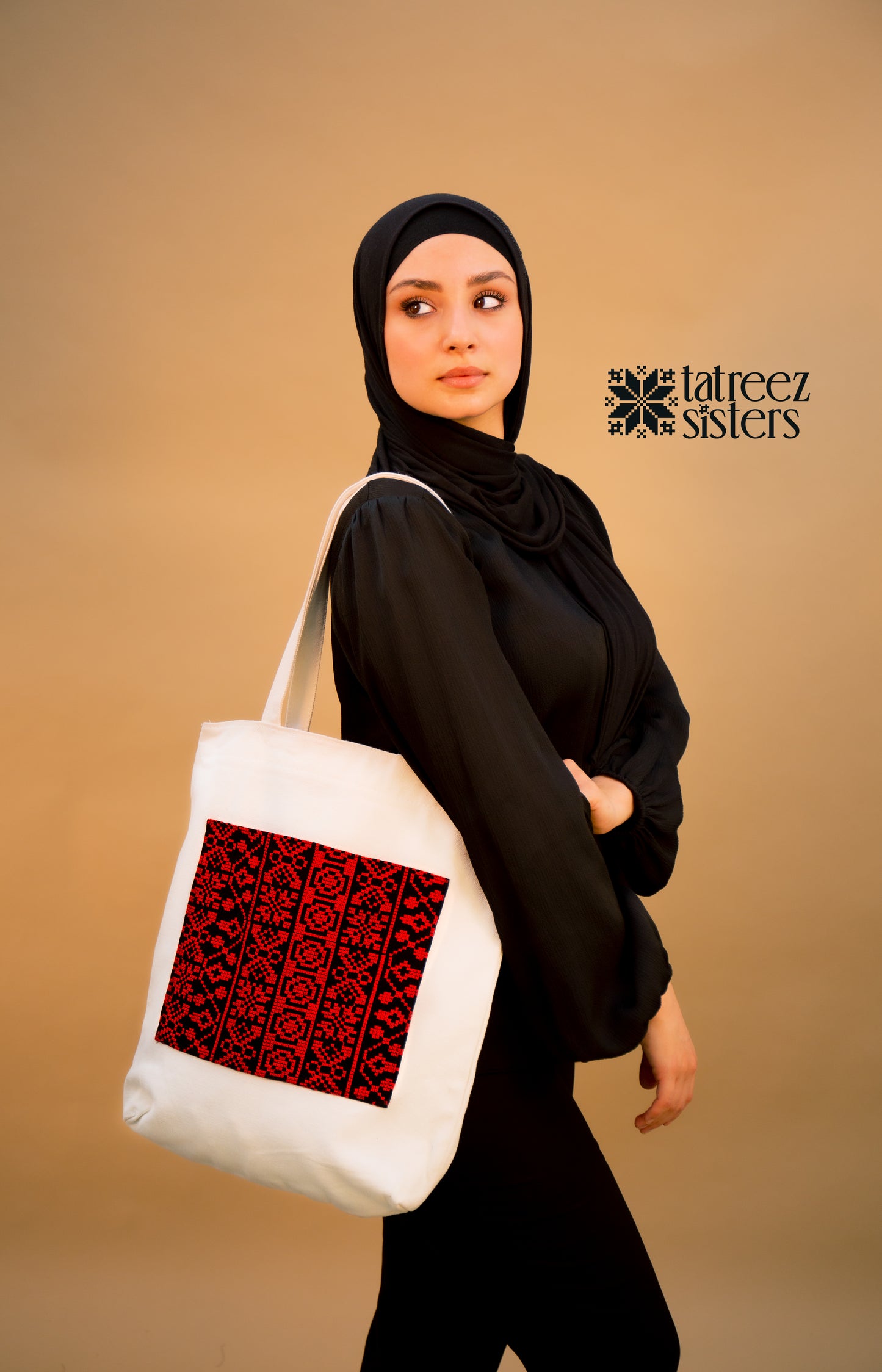 White Tatreez Tote Bag