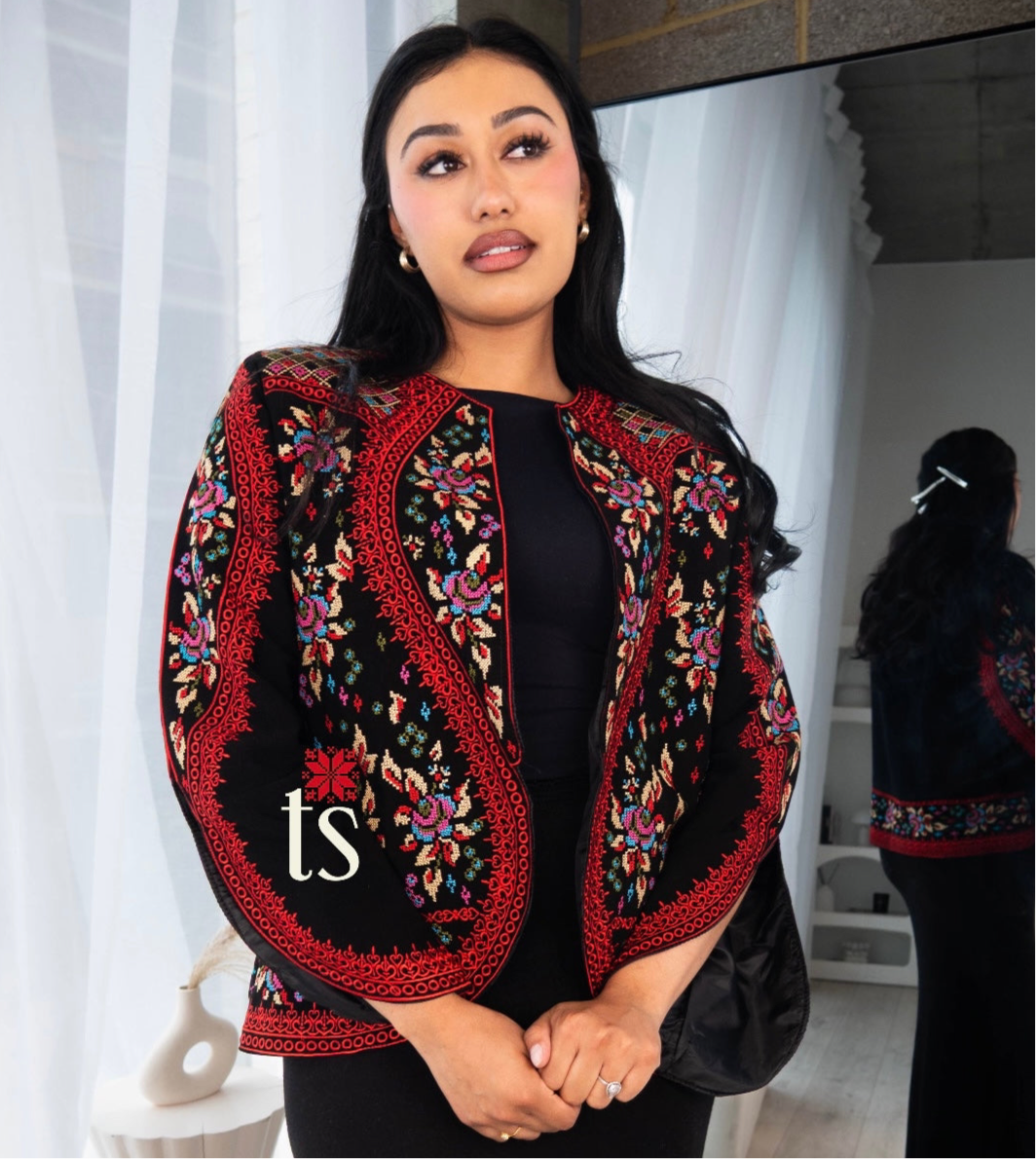 Floral Red Tatreez Blazer