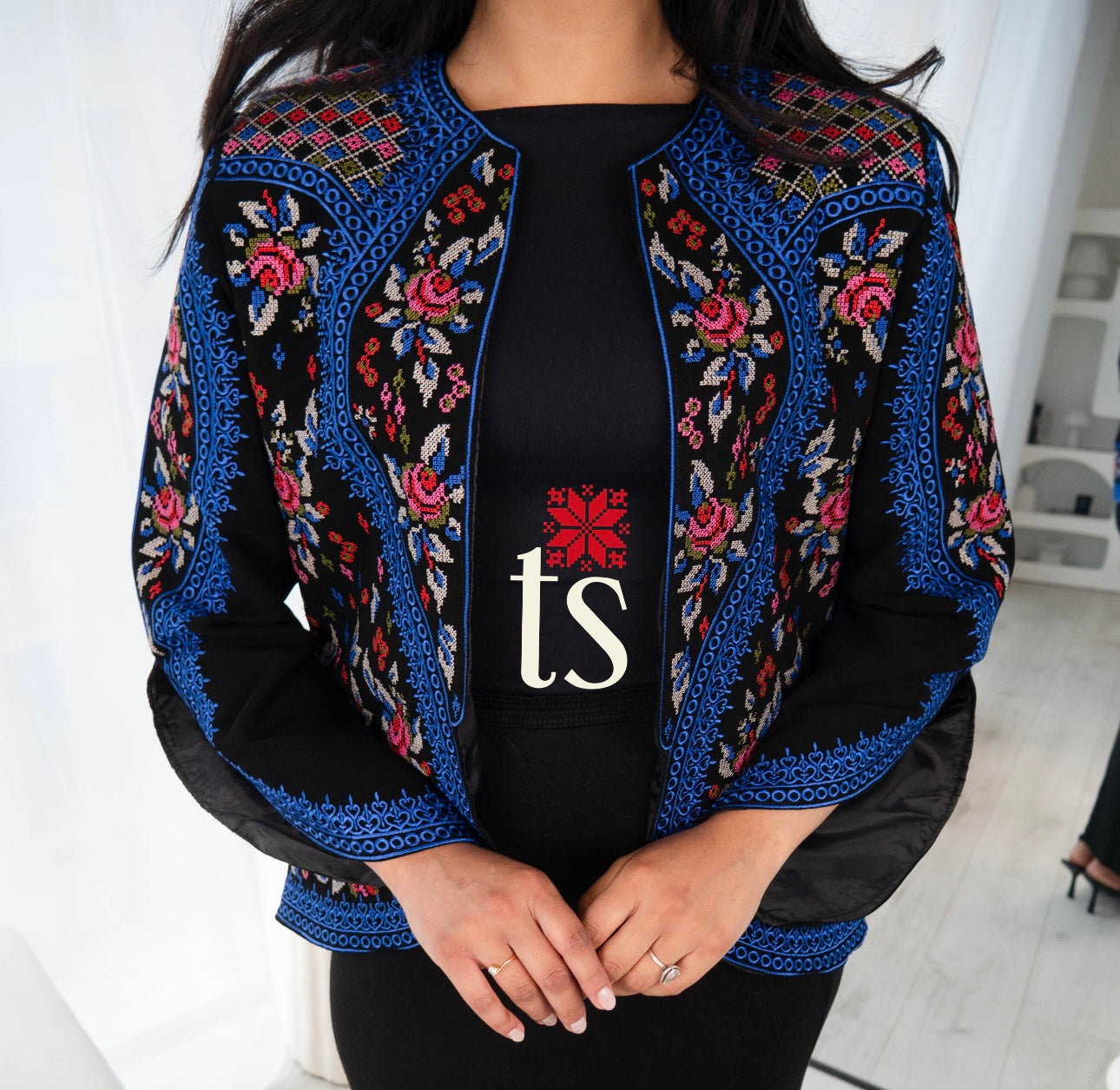 Floral Blue Tatreez Blazer