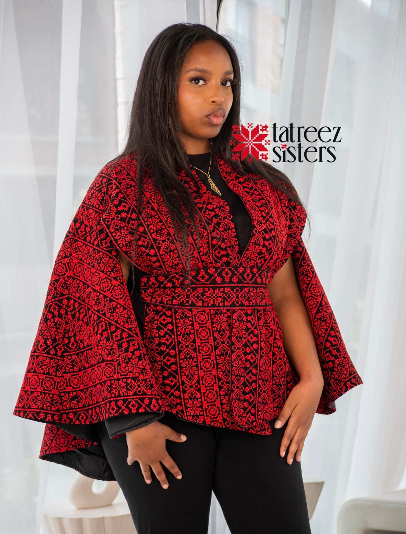 Royal Red Tatreez Cape